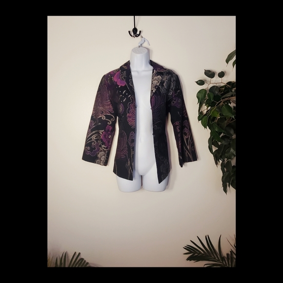 CHICOS PURPLE MULTI-COLOR FLORAL BLAZER SZ. 0 - Picture 3 of 8